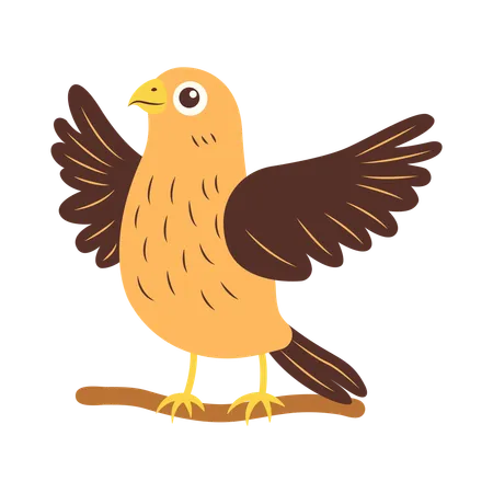 Niedlicher orangefarbener Adler, der mit den Flügeln auf einem Ast schlägt  Illustration