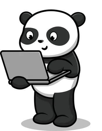 Niedlicher Panda arbeitet am Laptop  Illustration