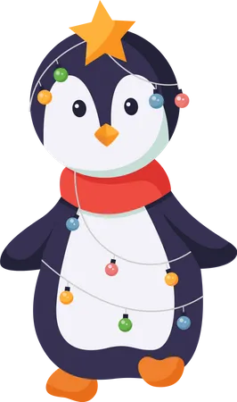 Süßer Pinguin mit Lichterkette Weihnachten  Illustration