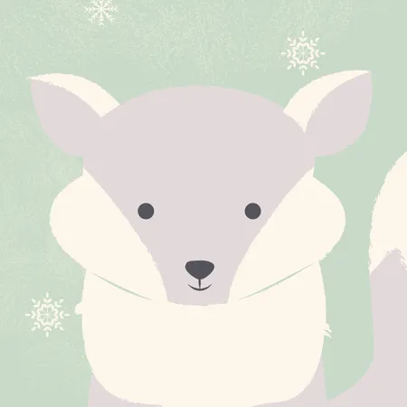 Niedlicher polarweißer Babyfuchs auf grünem Weihnachtshintergrund  Illustration