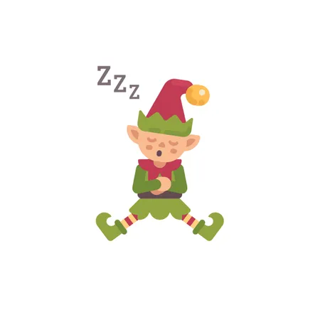 Niedlicher Weihnachtself schläft nach einem harten Tag  Illustration