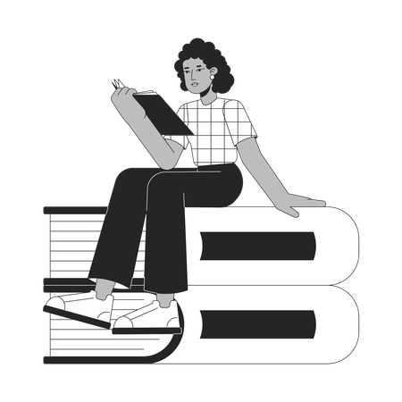 Süßes afroamerikanisches Mädchen liest Buch  Illustration