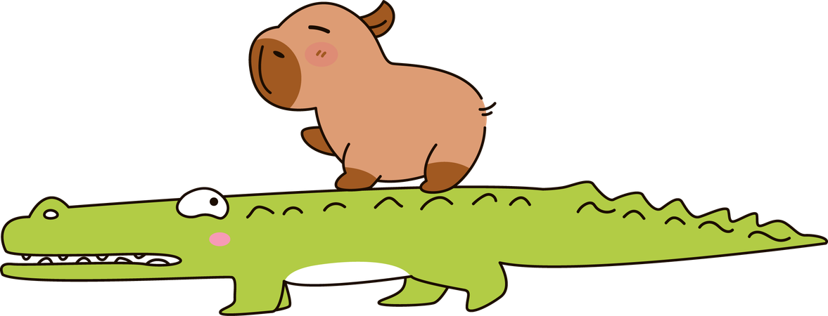 Niedliches Capybara mit Krokodil  Ilustração