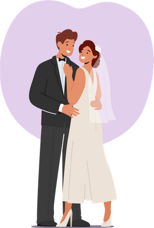 Nettes Ehepaar bei der Hochzeitszeremonie  Illustration
