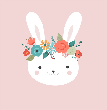 Niedlicher Hase mit Blumenkrone  Illustration