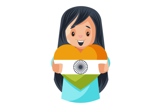 Niedliche Indische Mädchen Halten Herzförmige Indische Flagge  Illustration