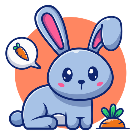 Süßes Kaninchen denkt an Karotte  Illustration
