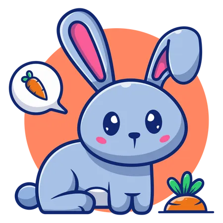 Süßes Kaninchen denkt an Karotte  Illustration