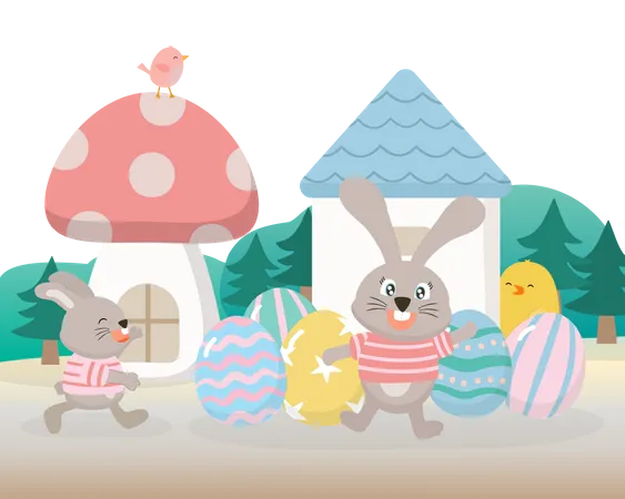 Süßes Kaninchen und Eier  Illustration