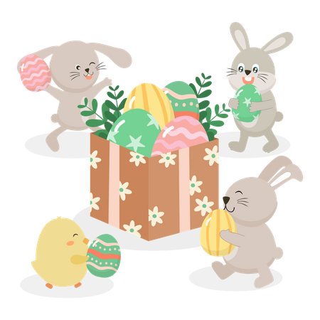 Süßes Kaninchen und Ostereier  Illustration