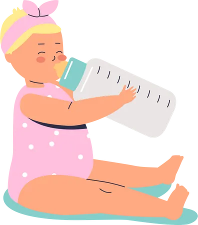 Niedliches kleines Baby trinkt Milch aus der Flasche  Illustration