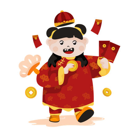 Süßes kleines chinesisches Mädchen bekommt Angpao  Illustration