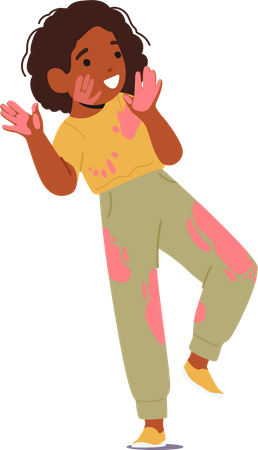 Niedliches kleines Mädchen mit Farbflecken auf der Kleidung  Illustration