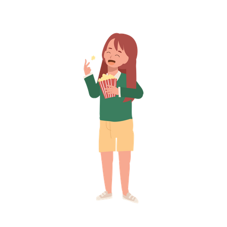 Süßes Mädchen vergnügt sich mit Popcorn  Illustration