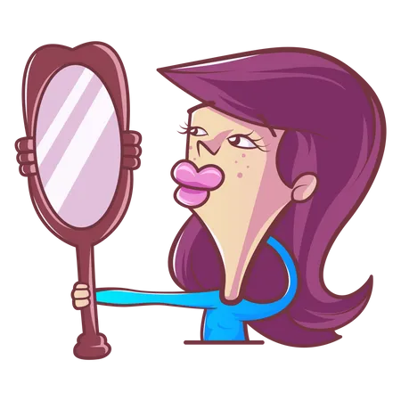 Nettes Mädchen schaut in den Spiegel  Illustration