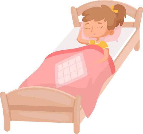 Nettes Mädchen schläft auf dem Bett  Illustration