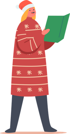 Niedliche Mädchen tragen Weihnachtsmütze singen Weihnachtslieder  Illustration