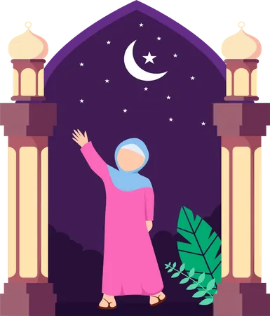 Niedliche muslimische Mädchen winken mit der Hand im Stehen  Illustration