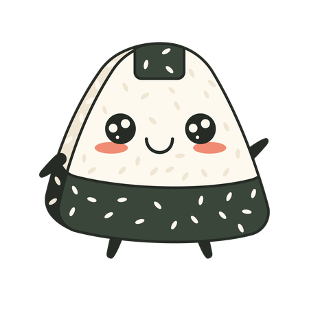 Niedliche, mit Onigiri umwickelte Nori-Algen mit Lächeln-Ausdruck  Illustration