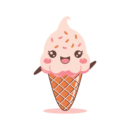 Süßes rosa Erdbeer-Eis in einer Waffel  Illustration