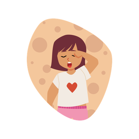 Nettes verschlafenes Mädchen im Pyjama steht und gähnt  Illustration