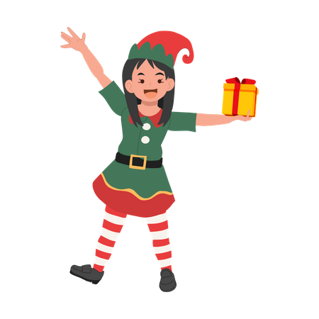 Niedliche Weihnachten Elf Mädchen mit Geschenk-Box  Illustration