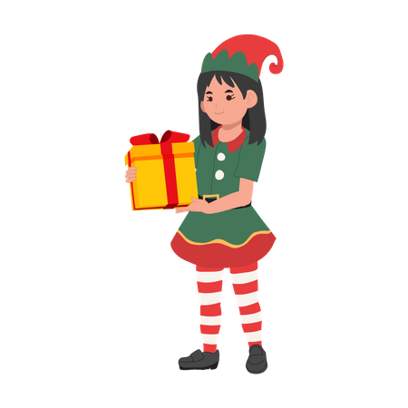 Niedliche Weihnachten Elf Mädchen mit Geschenk-Box  Illustration