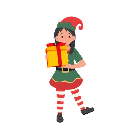 Niedliche Weihnachten Elf Mädchen mit Geschenk-Box  Illustration