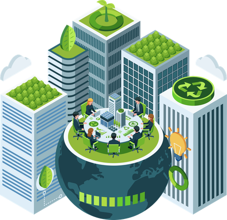 Sustainable Business Conference with Eco-Friendly Earth and Buildings  Illustration