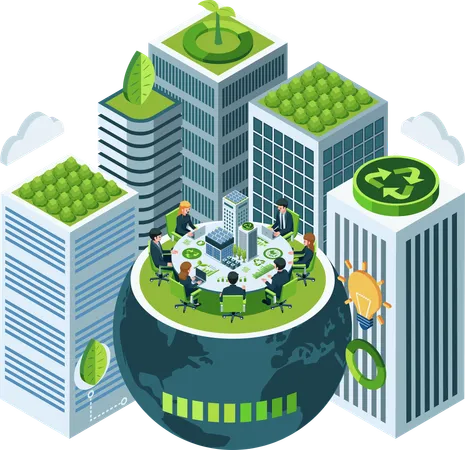Sustainable Business Conference with Eco-Friendly Earth and Buildings  Illustration
