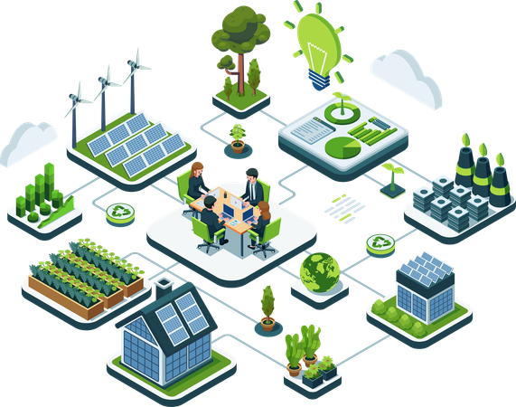 Sustainable Business Conference with Eco-Friendly Urban Planning  Illustration