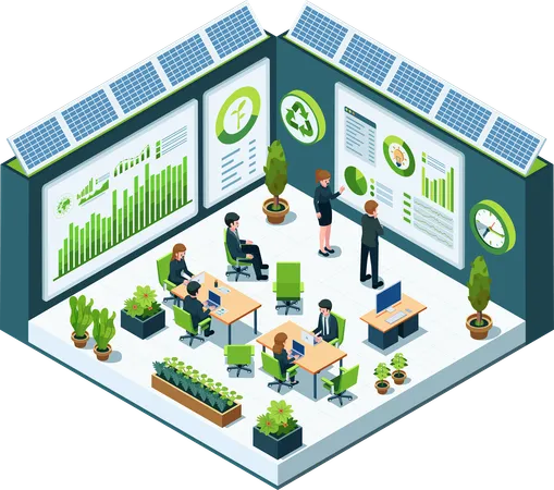 Isometric Sustainable Business Office Or Eco Friendly Workplace ESG Environmental Social And Governance Or Sustainable Business Concept Illustration