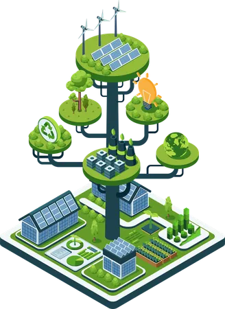 Flat 3 D Isometric Sustainable Business With Renewable Energy Solution Sustainable Business And Green Eco Friendly Energy Concept Illustration
