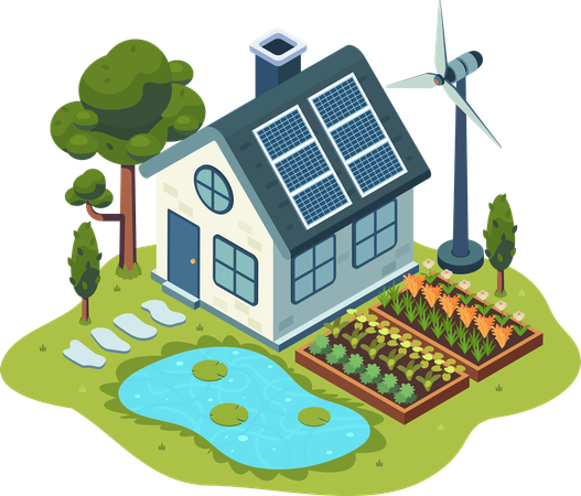 Sustainable Eco-Friendly Home with Solar Panels  Illustration