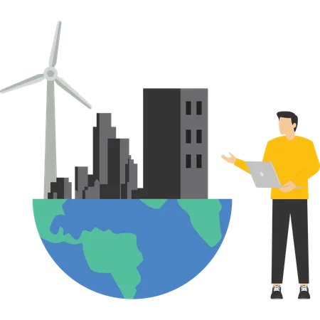 Sustainable Economic Growth Strategy Recourses Reuse Reduce Co 2 Emission Climate Impact ESG Green Energy Industry Vector Illustration Environmental Protection Illustration