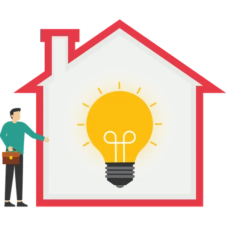 Character Using Energy Efficient Lamp Power Save In Household And Sustainable Housing Concept Energy And Utilities Consumption At Home Concept Vector Illustration Illustration
