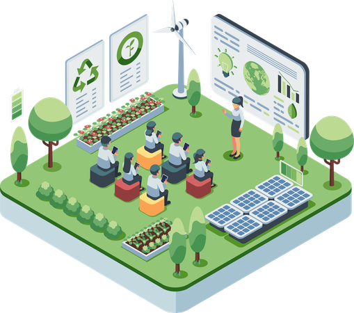 Sustainable Energy and Environmental Education Classroom  Illustration