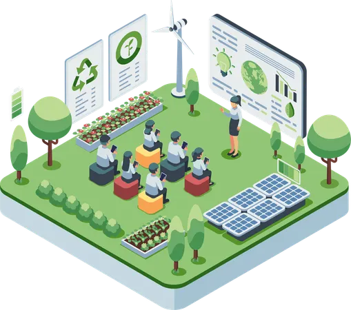 Sustainable Energy and Environmental Education Classroom  Illustration