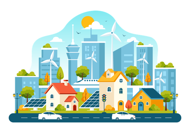 Sustainable energy used in urban cities  Illustration