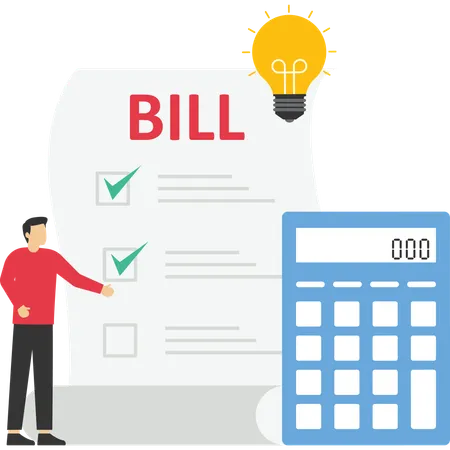 Character Calculating Electricity Bill Payment Paying Less And Saving Money Energy Efficiency In Household And Electricity Consumption Concept Vector Illustration Illustration