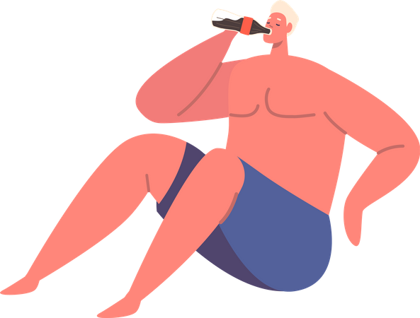 Sweating Man Sitting On Floor Seeks Relief  Illustration