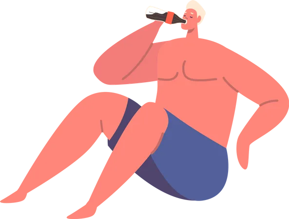 Sweating Man Sitting On Floor Seeks Relief  Illustration