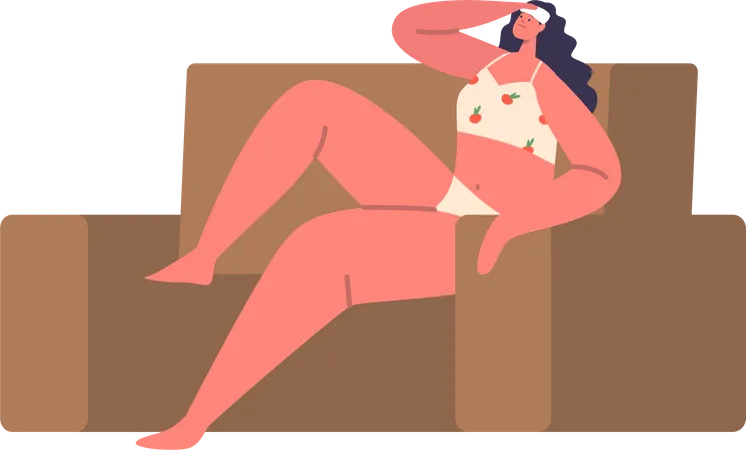 Sweating Woman Wear Linen Sitting On Couch Struggling With Heat In Her Home Female Character Seeking Relief Fanning Herself And Longing For A Cooler Environment Cartoon People Vector Illustration Illustration