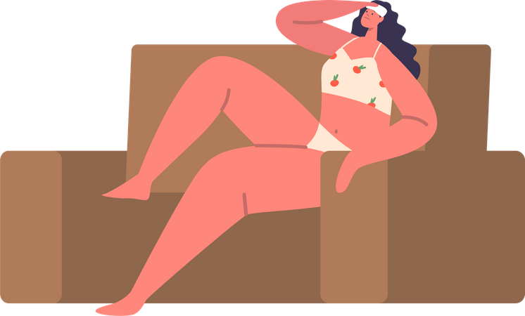 Sweating Woman Sitting On Couch  Illustration