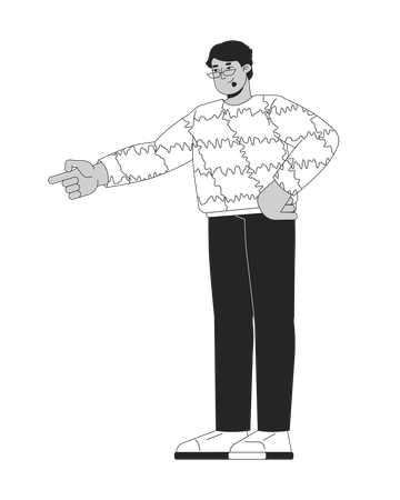 Sweatshirt adult arab man in glasses pointing finger  Illustration