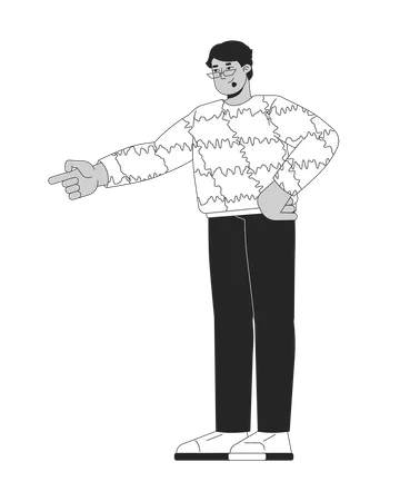 Sweatshirt adult arab man in glasses pointing finger  Illustration