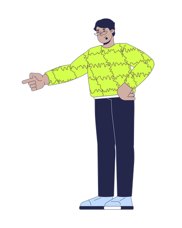 Sweatshirt adult arab man in glasses pointing finger  Illustration