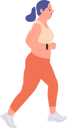 Sweaty tired woman running  Illustration