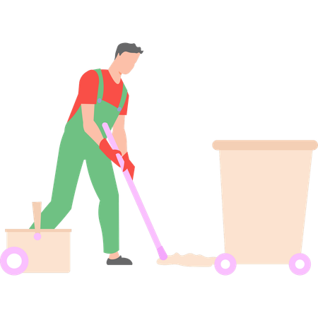 Sweeper is cleaning the floor  Illustration