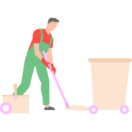 The Sweeper Is Cleaning The Floor Illustration